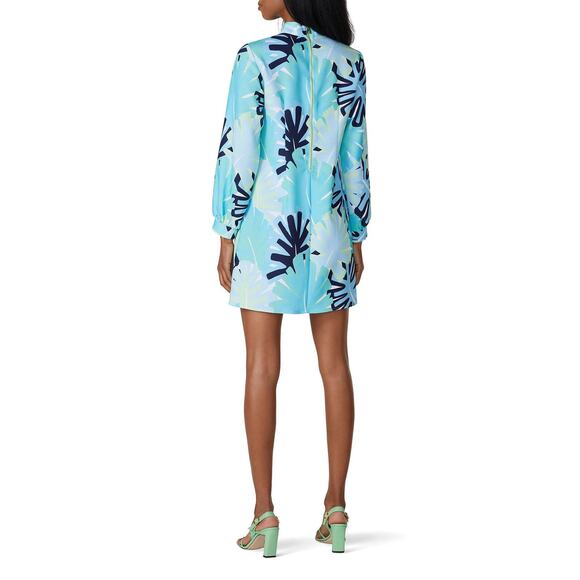 SAIL TO SABLE Blue Palm Tree High Neckline Mock Neck Mini Dress Size 8 - Picture 3 of 15